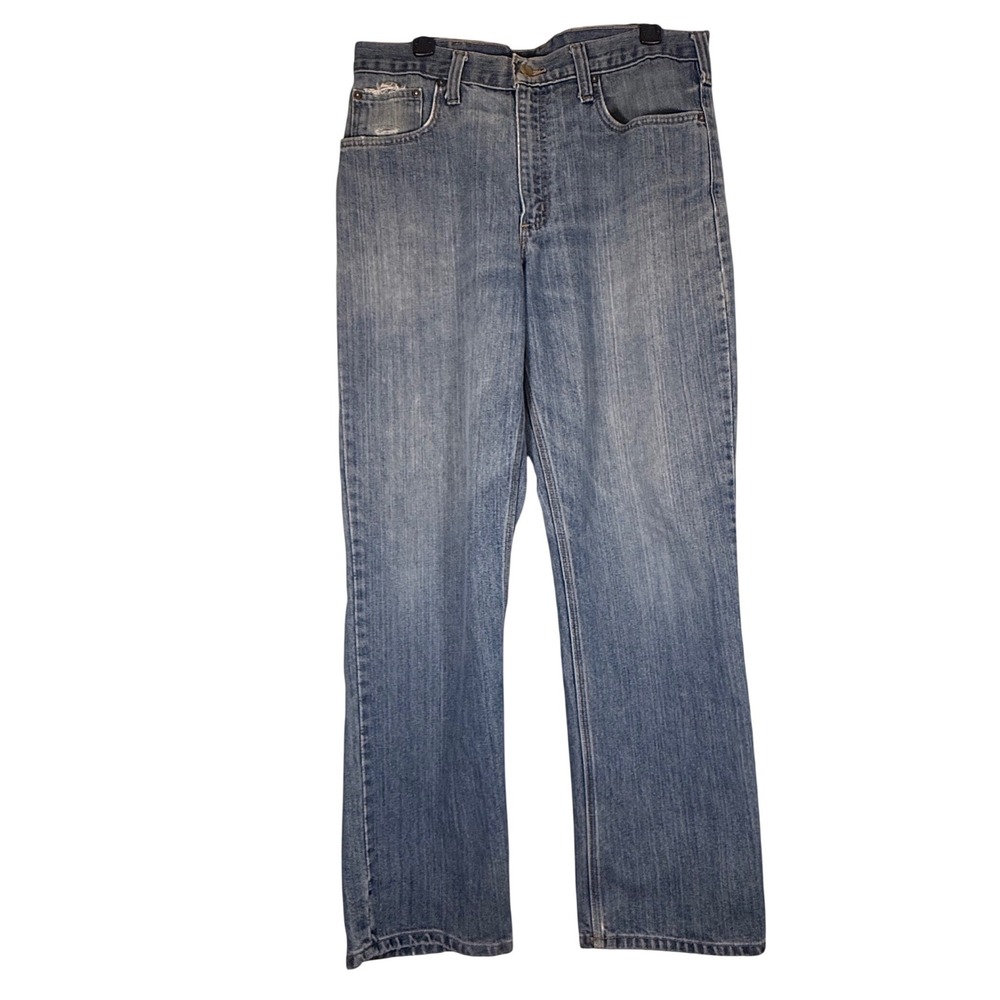 Carhartt Relaxed Fit Jeans Mens 35x32 Medium Wash Distressed Pocket 101483-980